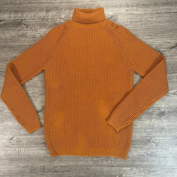 NWT Zara Autumn Orange Mustard Rust Tight-Knit Pullover Turtleneck Sweater Sz Md - Picture 1 of 5